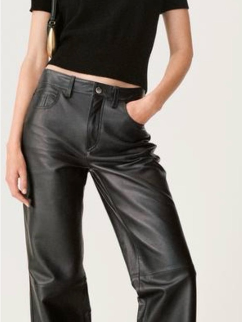 Zara High-Rise Black Faux Leather Wide-Leg Pants size 12